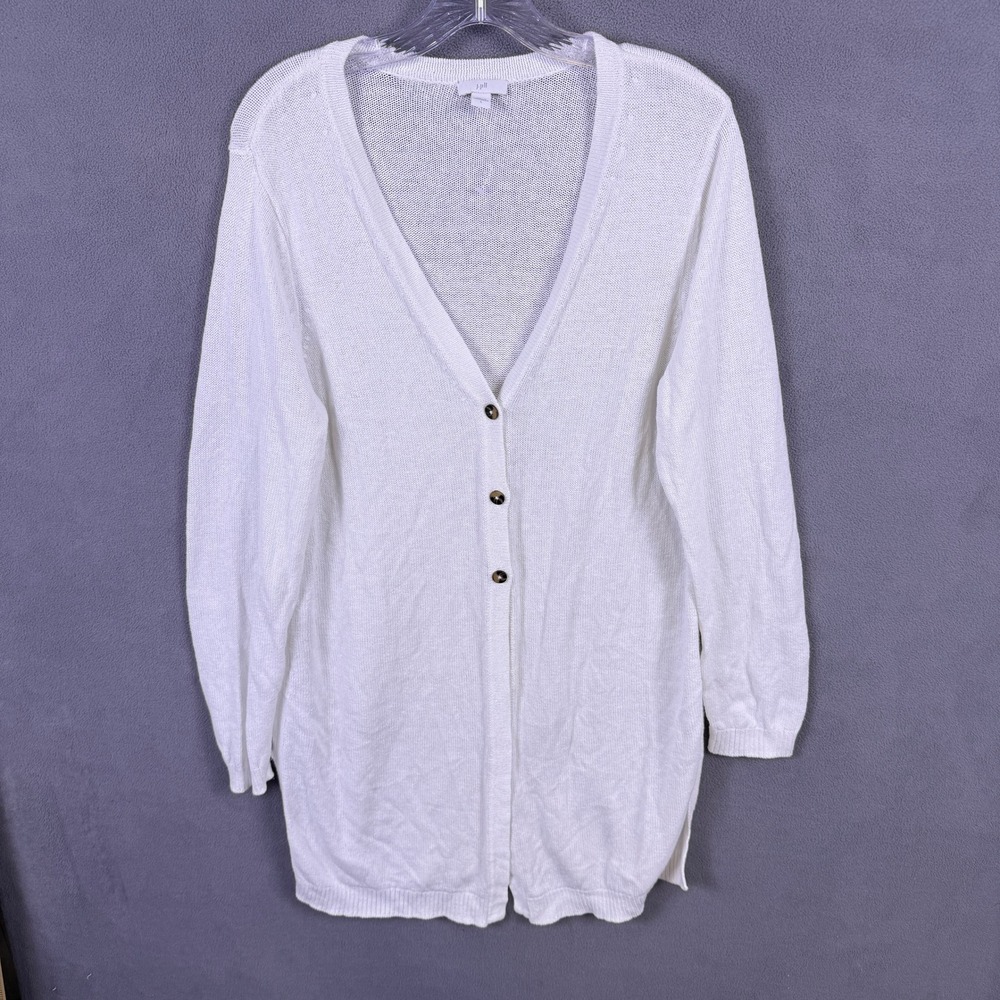 J.Jill Cardigan Women Large White Linen Blend V-Neck Button Front Layering